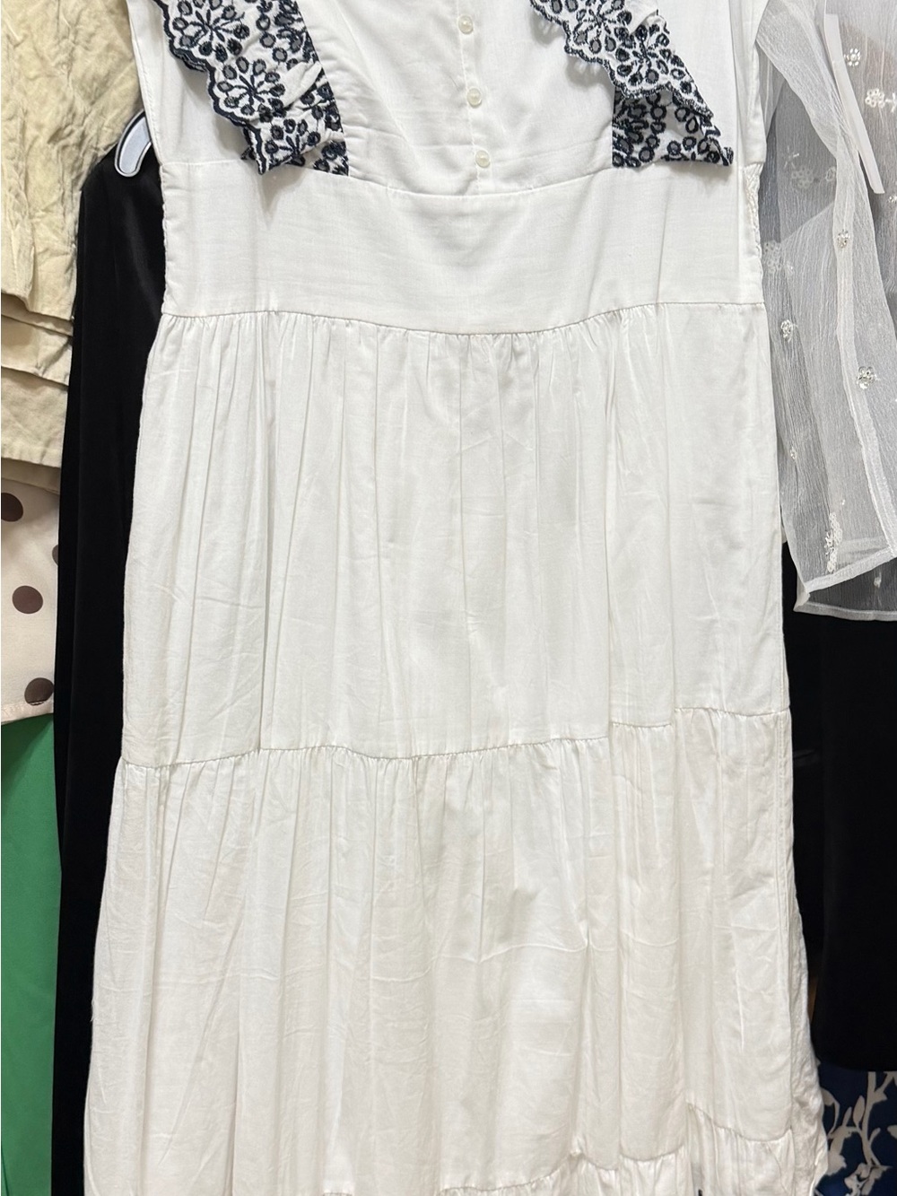 White Embroidered V-Neck Maxi Dress with Flutter Sleeves - Picture 2 of 2